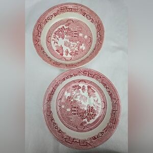 Vtg. Allerton's Of England Pink Willow ware Lg. Side Bowls 8" Set Of 2